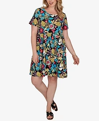 Ruby Rd. Plus Tropical Print Tiered Cotton Knit Pocket Dress
