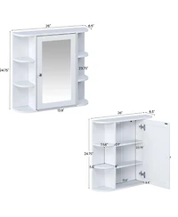 Busdays Bathroom Wall Storage Cabinet with Mirror Medicine Cabinet Adjustable Wood Shelf and Doors Mounted Storage with 6 Open Shelves
