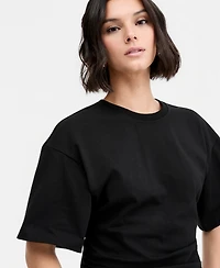 Bar Iii Women's Cotton Elbow-Sleeve Sculpted T-Shirt, Macy's Exclusive