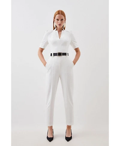 Karen Millen Women's Structured Crepe Forever Belted Jumpsuit