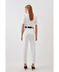 Karen Millen Women's Structured Crepe Forever Belted Jumpsuit