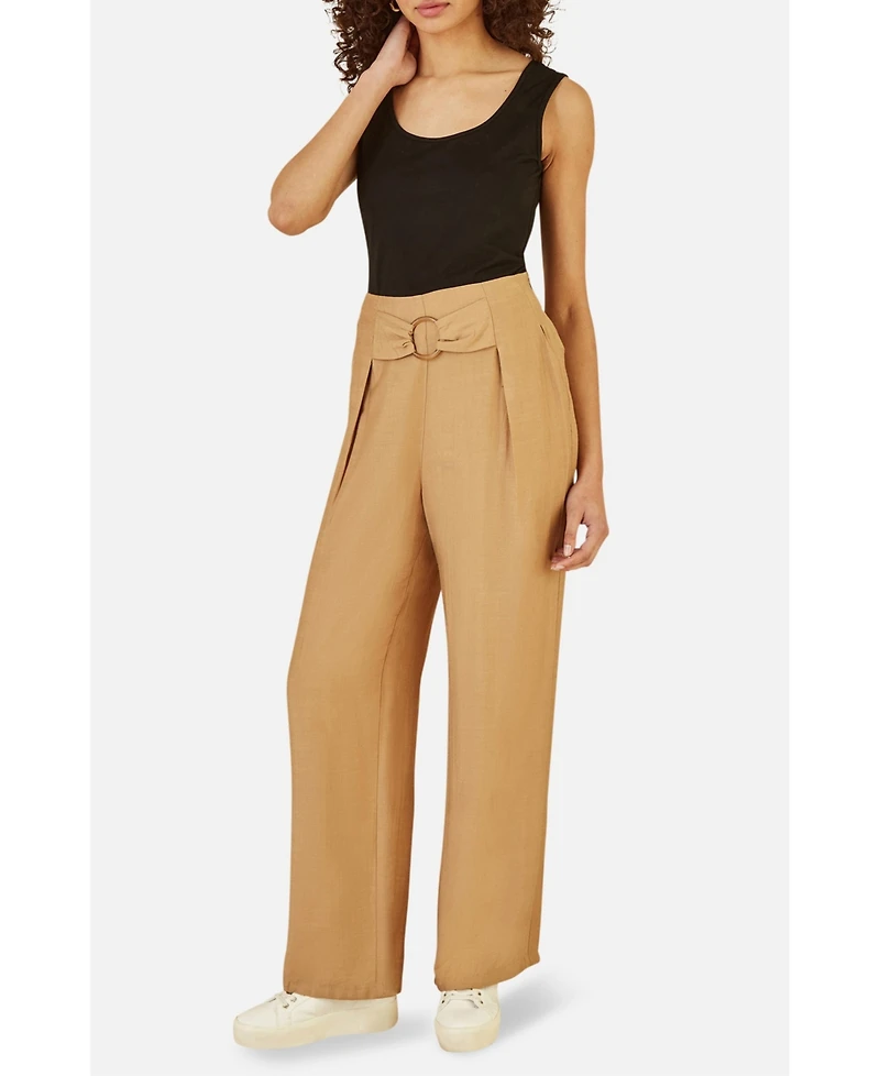 Yumi Women's Buckle Detail Wide Leg Pants