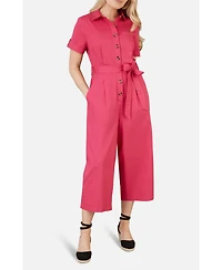 Yumi Women's Button Up Utility Style Jumpsuit
