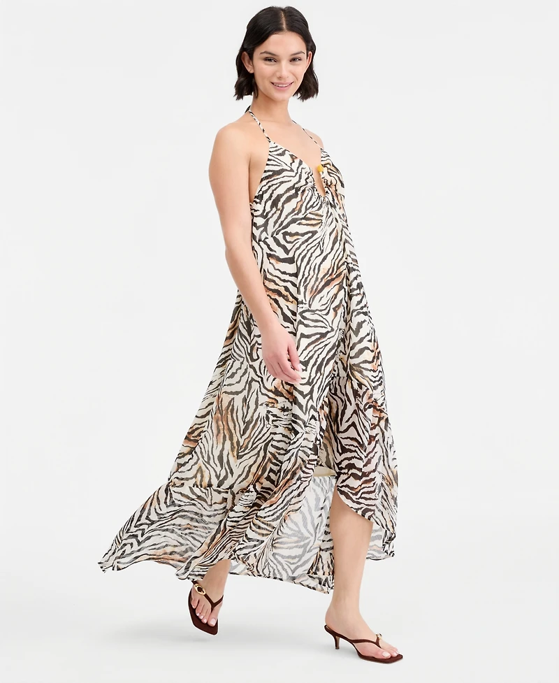 Bar Iii Women's Zebra Print Chiffon Halter High-Low Dress, Macy's Exclusive
