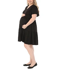White Mark Plus Short-Sleeve Tiered A-Line Maternity Dress