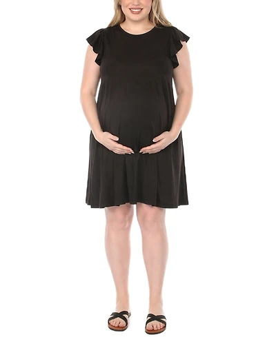 White Mark Plus Scoop Neck Flutter-Sleeve Maternity Dress