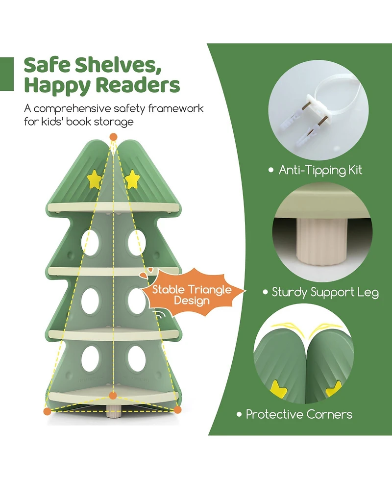 Gymax 4-Tier Tree Bookshelf w/Star Stickers for Kids Room Playroom Daycare and Nursery