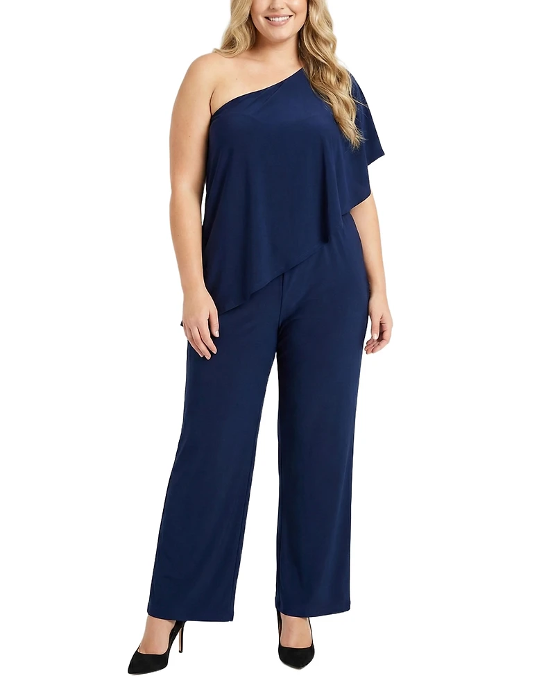 Ny Collection Plus Size Cape-Top Knit Jumpsuit