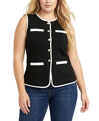 Ny Collection Plus Sleeveless Contrast-Edged Vest