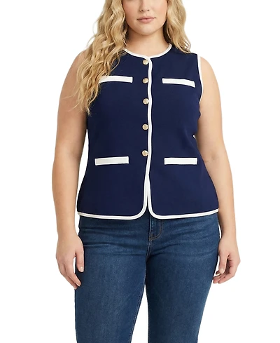 Ny Collection Plus Size Sleeveless Contrast-Edged Vest