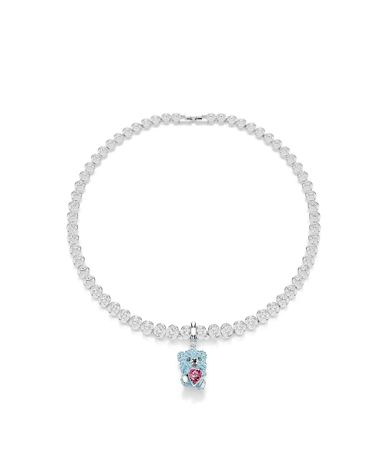 Swarovski Rhodium-Plated Playful Teddy Bear Charm