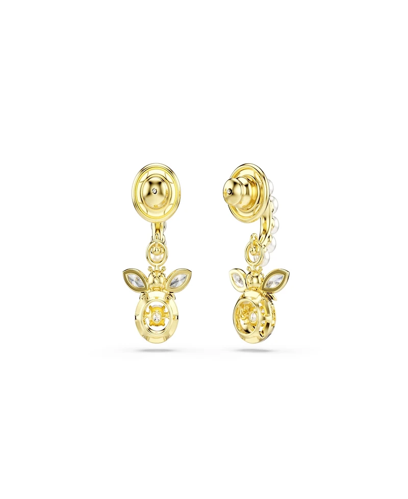 Swarovski Gold-Tone Plated Two Busy Bees Mini Hoop Earrings