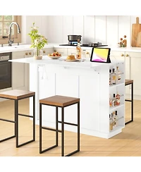 flynama 47.2" Kitchen Island with Drop Leaf and Power Outlet - Wine Bar Cabinet with Storage Shelves