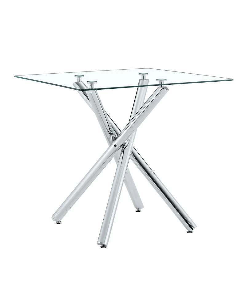 flynama Electroplated Metal Cross-Leg Bar Table with Glass Top