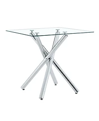 flynama Electroplated Metal Cross-Leg Bar Table with Glass Top
