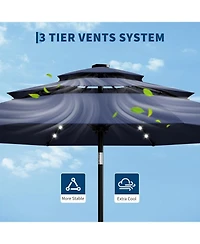 gaomon 3-Tier 10Ft Patio Umbrella, Easy Crank and Push Button Tilt for Pool, Deck, Yard, Garden with Led Lights (No Base)