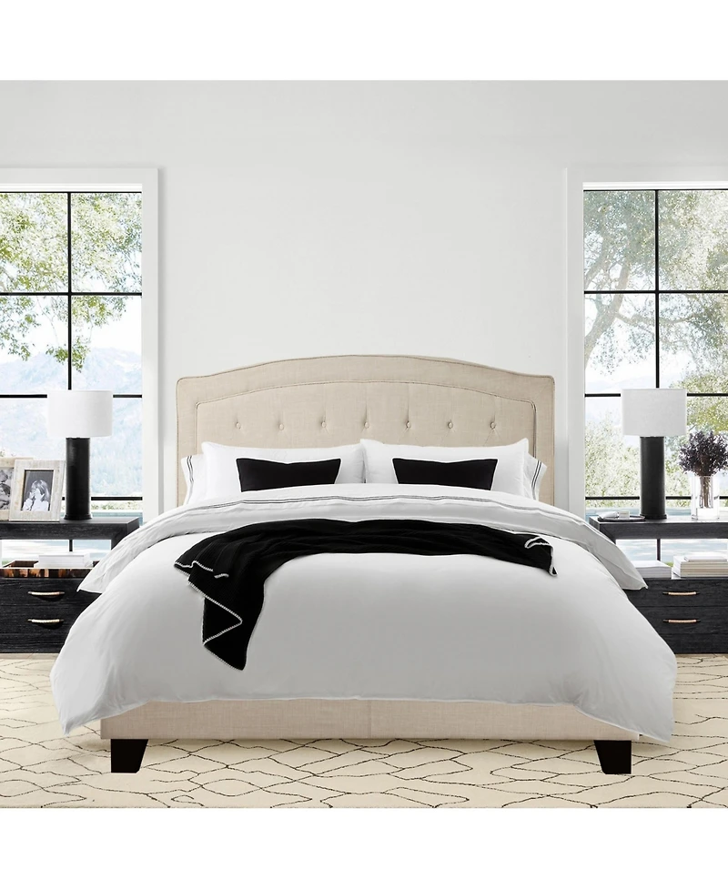 Boyel Living Upholstered Bed with Curved Button Tufted Headboard Modern Platform Frame Solid Wood Structure