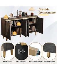 Rainsken 60 Retro Buffet Cabinet 4 Door Sideboard Cabinet with Dimensional Effect Doors and Adjustable Shelves for Kitchen Living Room