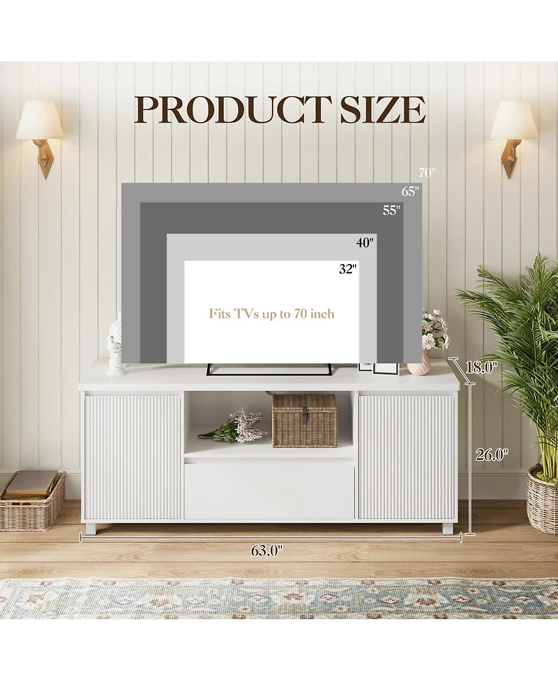homfan Modern Fluted Tv Stand with Storage Drawer and Cabinets