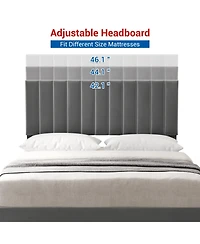 homfan Velvet Upholstered Platform Bed Frame with Adjustable Vertical Channel Headboard, Wooden Slats and No Box Spring Needed