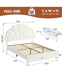 homfan Upholstered Platform Bed Frame with Led Petal Headboard and Storage Drawer, Kids Wood Slat Support