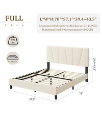 homfan Linen Upholstered Platform Bed Frame with 3-Level Adjustable Headboard, Wood Slat Support, Quiet Design