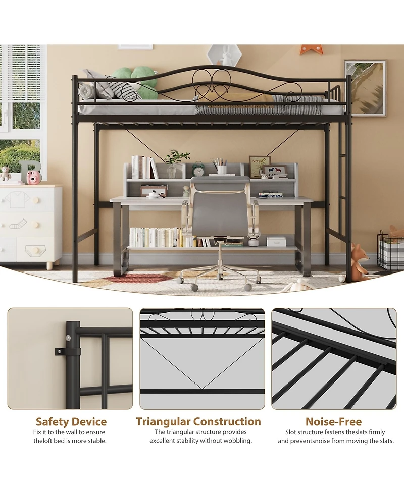 homfan Metal Loft Bed with Ladder and Full Guardrails, Space-Saving Frame Under-Bed Clearance, No Box Spring Needed
