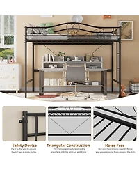 homfan Metal Loft Bed with Ladder and Full Guardrails, Space-Saving Frame Under-Bed Clearance, No Box Spring Needed