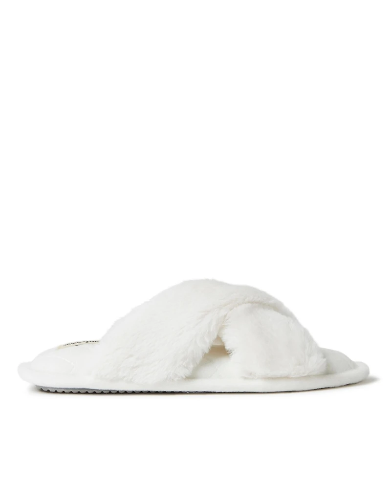 Dearfoams Women's Jessica Furry Cross Band Slide Slippers