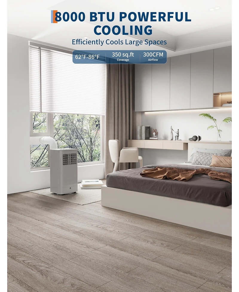 Xo 8,000 Btu Portable Ac with Remote, 24-Hour Timer, Sleep Mode and Window Kit, Doe Certified for Rooms Up to 350 Sq. Ft