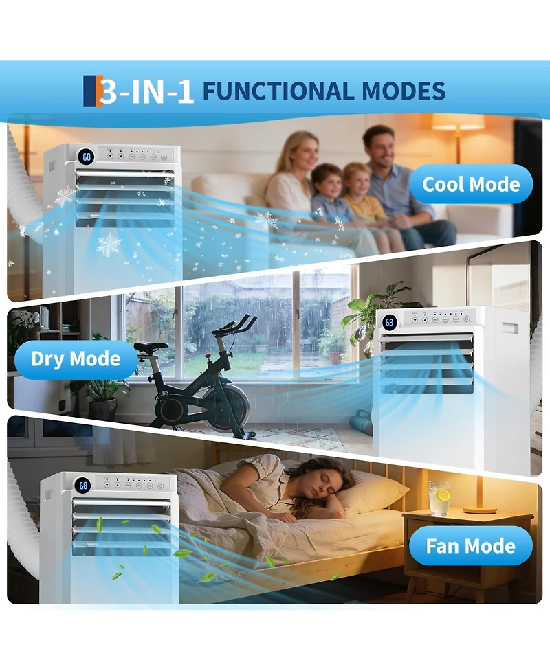 Xo 10,000 Btu Portable Ac, Cooling, Dehumidifier and Fan for Rooms up to 450 Sq. Ft., Remote, Led Display, 24H Timer