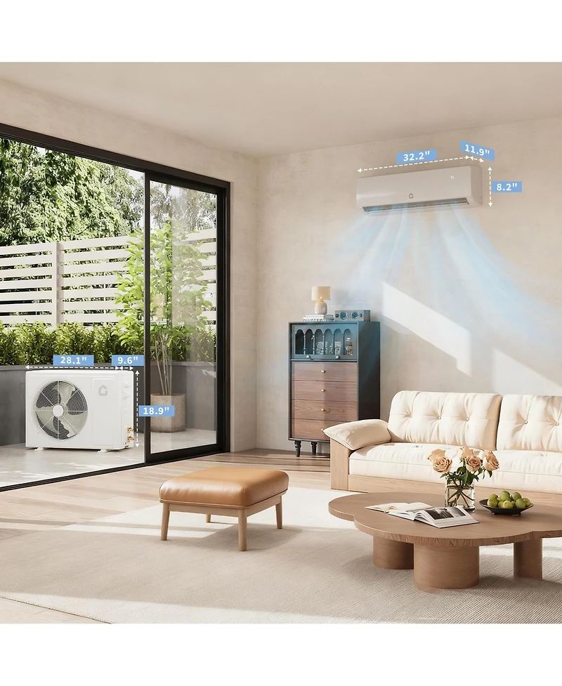 Xo 9000 Btu Mini Split Ac and Heat Pump, 19 SEER2 Inverter Ductless System, Cools 450 Sq. Ft, Pre-Charged Kit, Ultra-Quiet