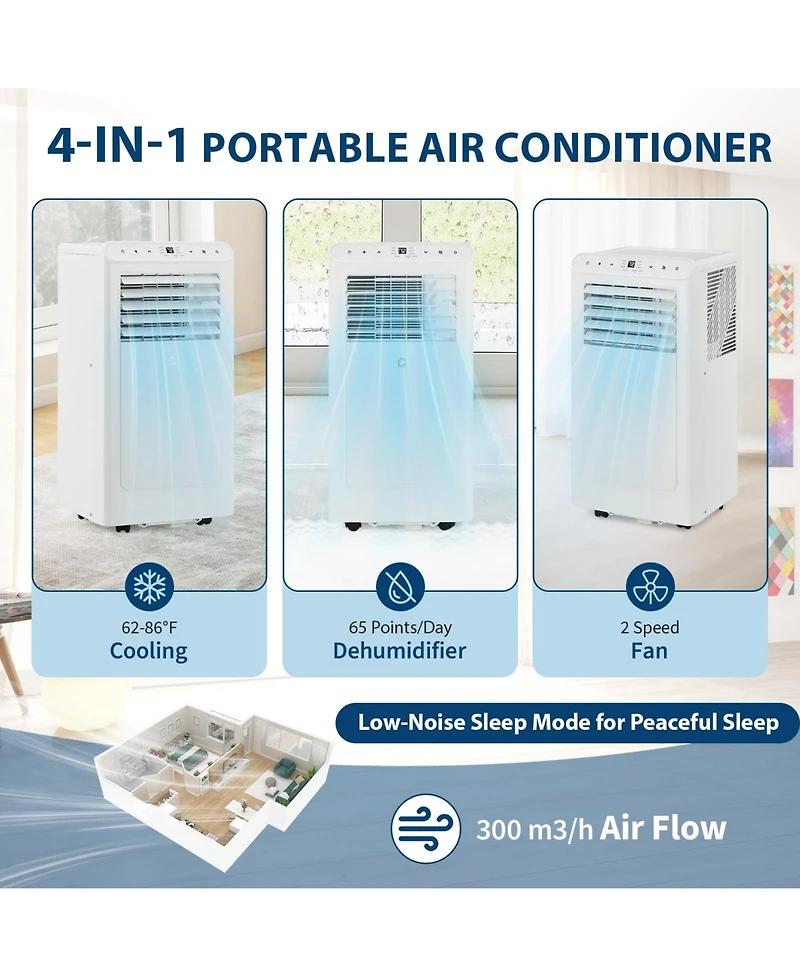Xo 8,000 Btu Portable 4-in-1 Ac with Remote, Led Display, Timer and Diy Window Kit for Bedroom/Office Up to 350 Sq. Ft