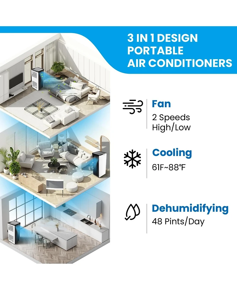 Xo 8,000 Btu Portable Ac for Rooms up to 350 Sq. Ft. with Cooling, Dehumidifier and Fan, Sleep Mode, Remote