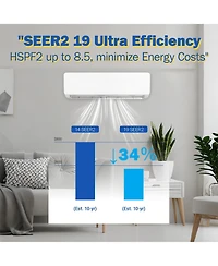 Xo 9000 Btu Mini Split Ac/Heat Pump, 19 SEER2 Inverter 6-in-1 Ductless System, Cools 450 Sq. Ft, Installation Kit, 115V