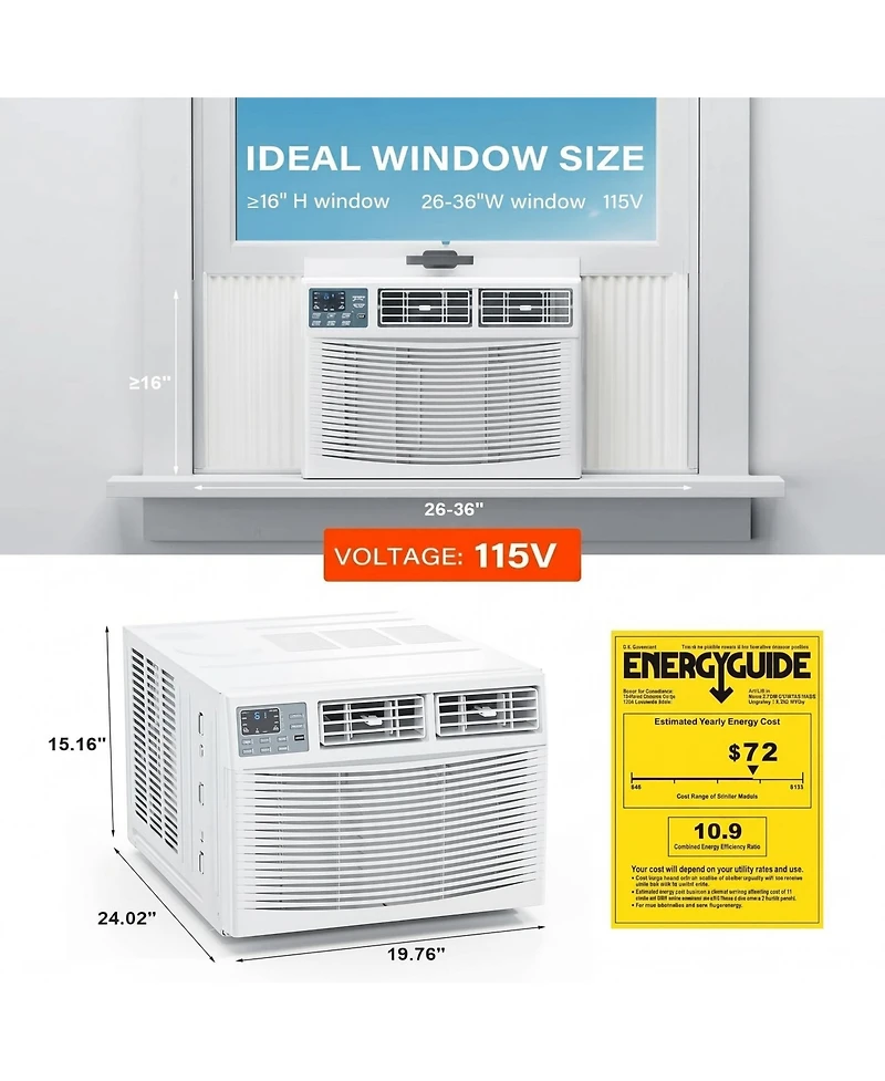 Xo 8000 Btu Window Air Conditioner, Remote Control and WiFi, with Heat, Rooms up to 350 Sq Ft