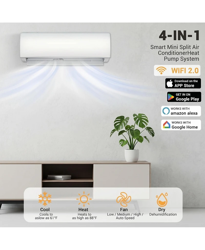 Xo 21 SEER2 12000 Btu Mini Split Ac and Heat Pump, Cools/Heats Up to 750 Sq.Ft, 230v