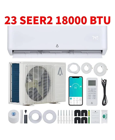 Xo 23 SEER2 208-230V Wall-Mounted Ductless Ac Unit, 18000BTU Mini Split Air Conditioner with Heater Cools Rooms Up to 1250 Sq. Ft.