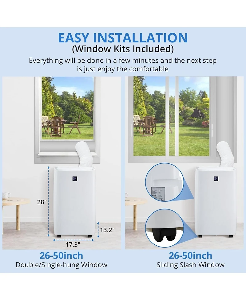Xo 3-in-1 14000 Btu Portable Air Conditioner for Large Room, Cools Up to 750 Sq ft, Quiet 50dB Sleep Mode