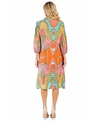 La Moda Clothing Women's Club Blue Floral Button-Front Shirt Dress