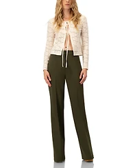 Ivonne Women's Long Sleeve Knitted Lace Straight Blouse