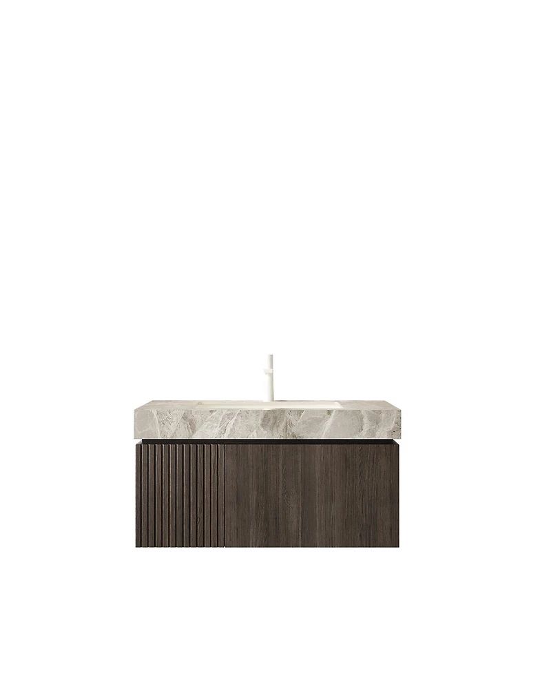 Sillysis 36 Inch Floating Bathroom Vanity with Italian Sintered Stone Top, Plywood Cabinet, Ceramic Sink, Soft Close Storage, Pre-assembled