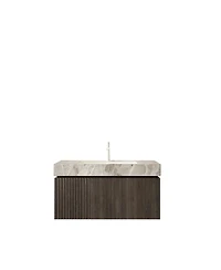 Sillysis 36 Inch Floating Bathroom Vanity with Italian Sintered Stone Top, Plywood Cabinet, Ceramic Sink, Soft Close Storage, Pre-assembled