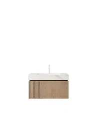 Sillysis Wall Mounted Bathroom Vanity, Sintered Stone Top, Carrara Ceramic Sink, Soft Close Cabinet