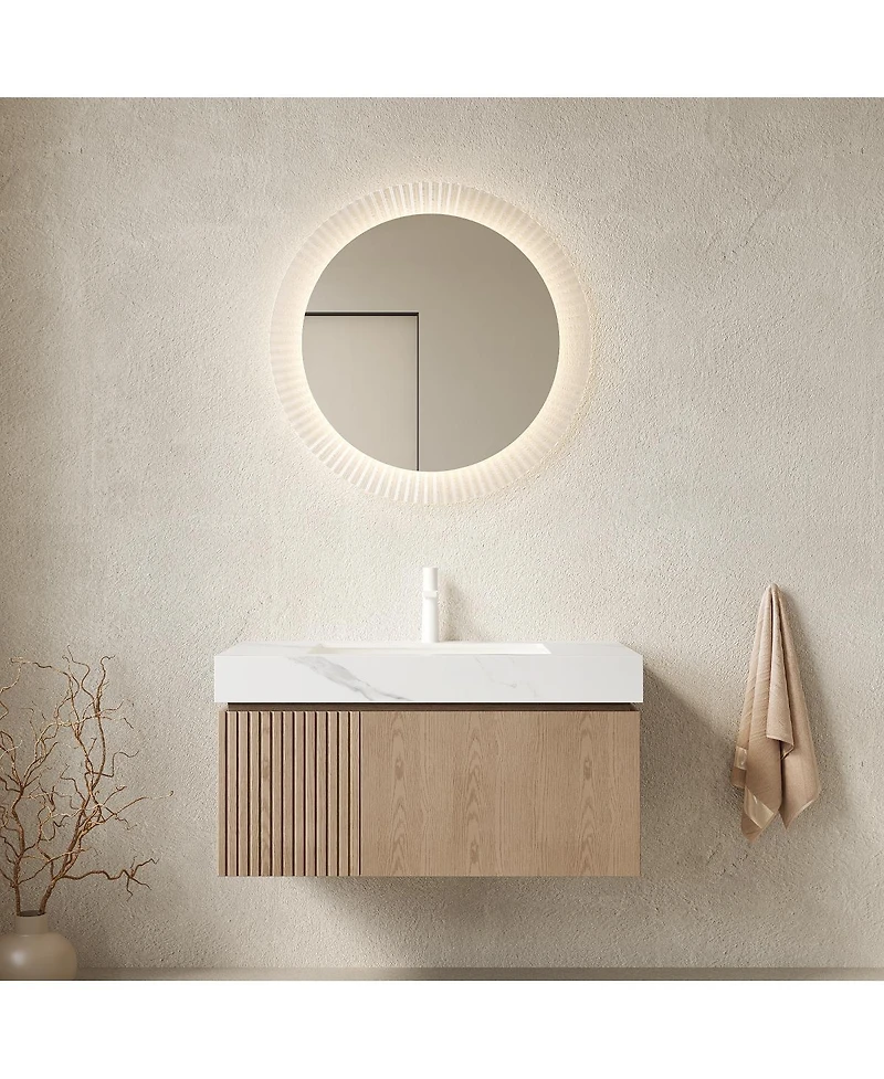 Sillysis Wall Mounted Bathroom Vanity, Sintered Stone Top, Carrara Ceramic Sink, Soft Close Cabinet