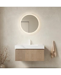Sillysis Wall Mounted Bathroom Vanity, Sintered Stone Top, Carrara Ceramic Sink, Soft Close Cabinet