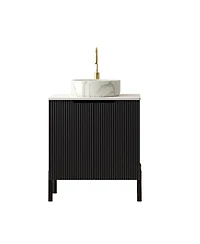 Sillysis 24 Inch Modern Bathroom Vanity, Sintered Stone Countertop with Ceramic Basin, Soft Close Double Door Storage Cabinet