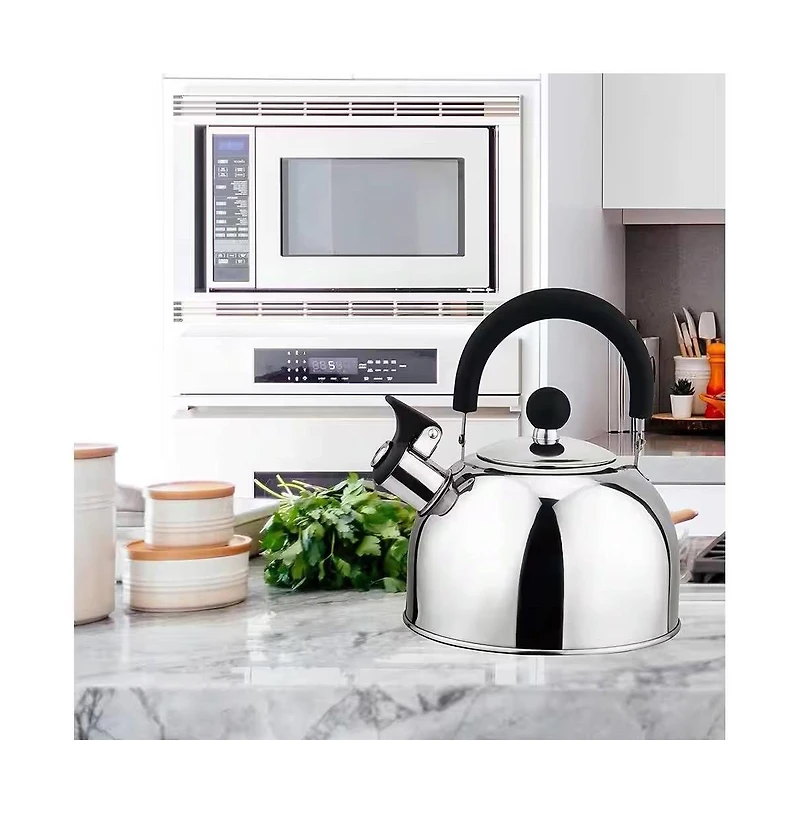 2.5 Qt Stainless Steel Teapot – Whistling Kettle with Ergonomic Stay-Cool Handle and Quick Heat Base