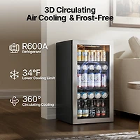 Ca'Lefort Beverage Refrigerator Cooler, 105-Can Mini Freestanding Beverage Fridge with Glass Door for Home or Bar
