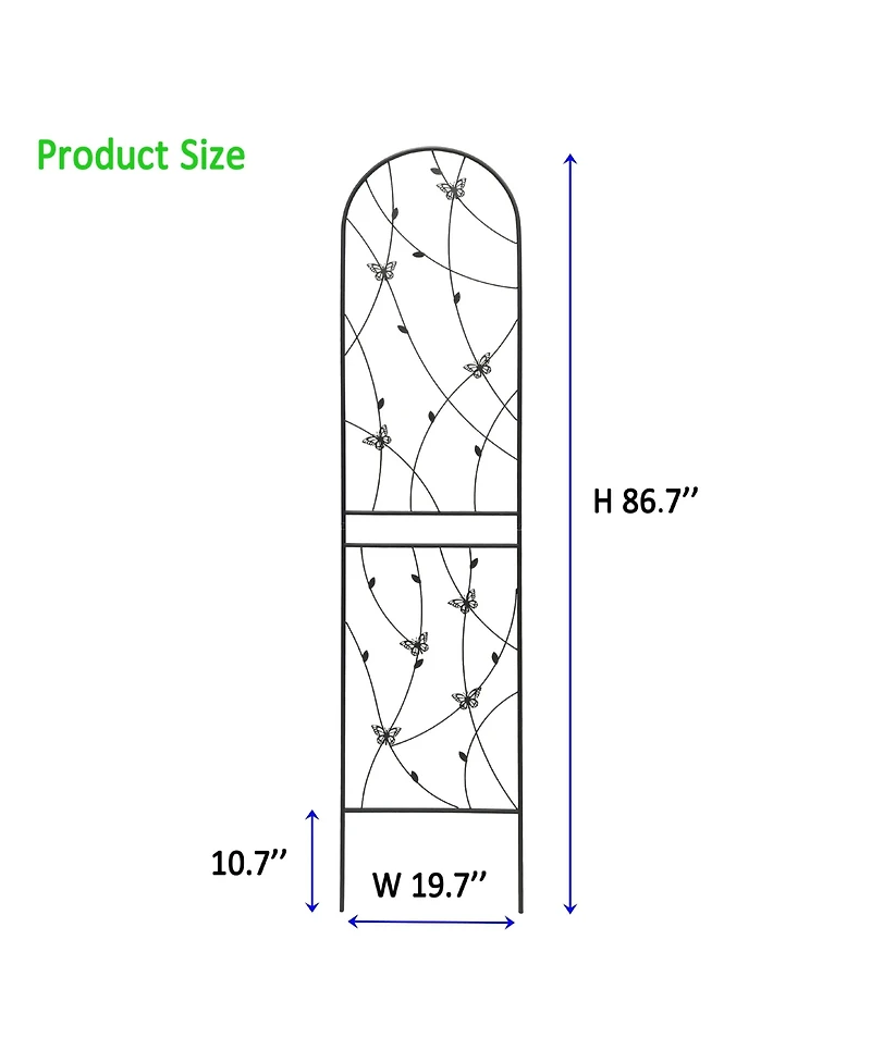 Clihome Metal Garden Trellis 86.7" x 19.7" Rustproof Trellis for Climbing Plants Outdoor Flower Support Butterfly Deco